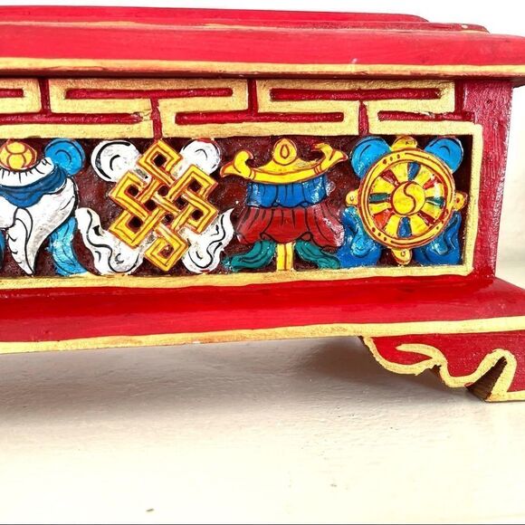 Red carved wooden incense burner - Picture 5 of 16